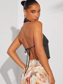 Hauture Halter Neck Tie Backless Top