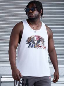 Gym Rark Men's Plus Size Summer Casual Eagle & Letter Print Sport Tank Top - White - View 7