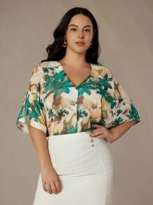 Aveloria Rosie Random Printed V-Neck Short Sleeve Holiday Style Shirt