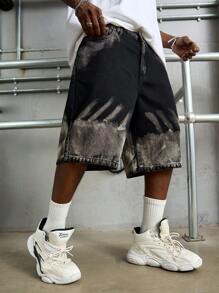 Manfinity EMRG Bermuda di jeans casual da uomo con tasche, pantaloncini di jeans larghi per uscire, pantaloncini di jeans neri oversize, adatti come regalo per marito o fidanzato