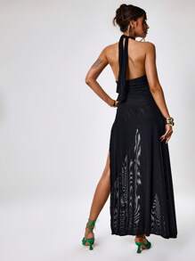 MUSERA 交叉前开衩镂空长裙 性感可爱 春夏派对外出度假长裙 - 黑色 - 查看 2