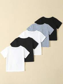 SHEIN Playful Pals Baby Boy 5pcs/Set Simple And Comfortable White T-Shirt, Spring/Summer - Multicolor - View 2