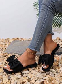 Women's 2025 Spring/Summer New Fashion Elegant Classic Outdoor Non-Slip Wear-Resistant Bow Slip On Open Toe Slide Sandals, Beach Resort Casual Slippers For Women - Black - View 7