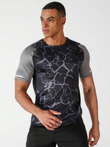 男友风男士时尚印花拼布短袖运动 T 恤，夏季返校季 - 彩色 - 查看 1