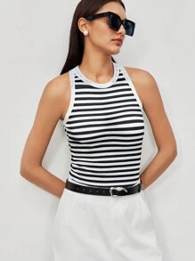 BizChic Women's Striped Knit Vest, Suitable For Urban Commute, Office, Business Casual, Party And Gathering, Autumn