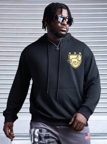 Gym Rark Men's Plus Size Fashionable Lion Printed Hooded Long Sleeve Top - Black - View 7