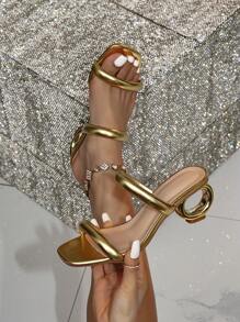 Sandalias de tacón alto de aguja metálicas de 5.5 cm con tira de tobillo para mujer, para fiesta/evento, de moda para primavera/verano - Dorado - Ver 1