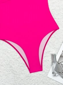 SHEIN Swim Einteiliger Badeanzug für Damen Einfarbig mit herzförmigem Ausschnitt und geraffter Brust, perfekt für den Sommerurlaub am Strand