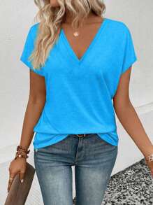 SHEIN LUNE Women's Simple Solid Color V-Neck Short Sleeve Camisole