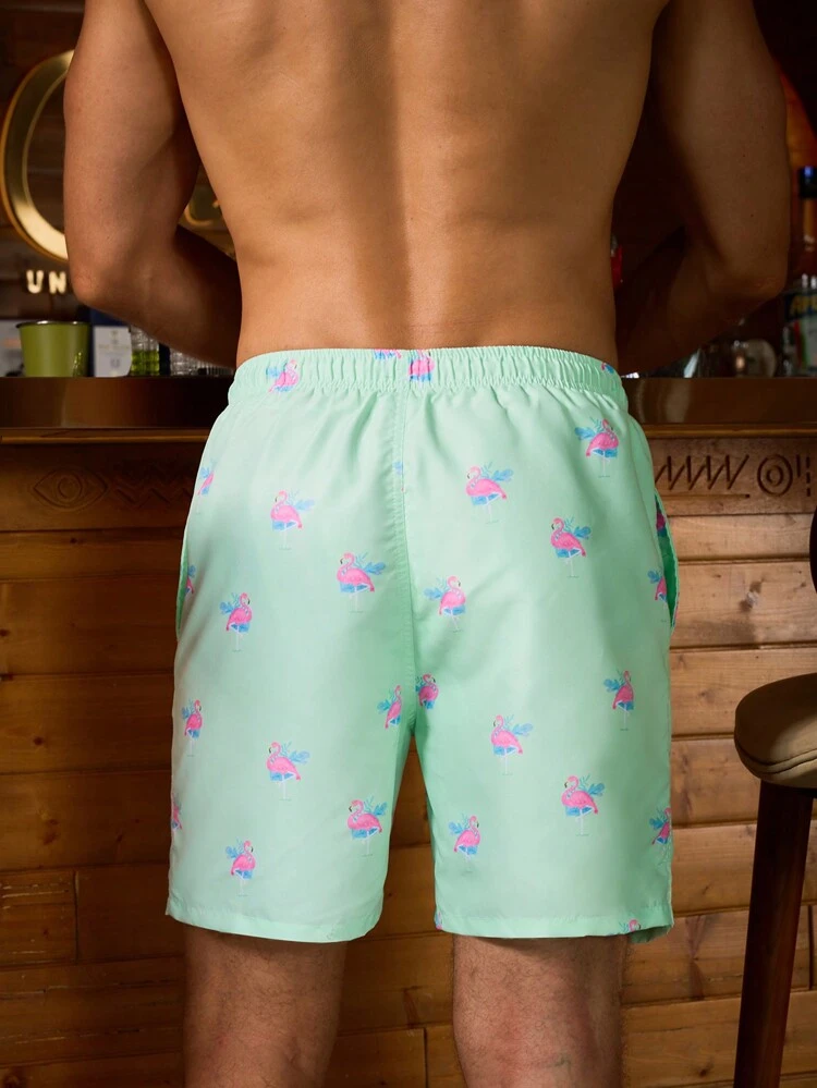 Men's Fashion Flamingo Printed Loose Casual Beach Shorts