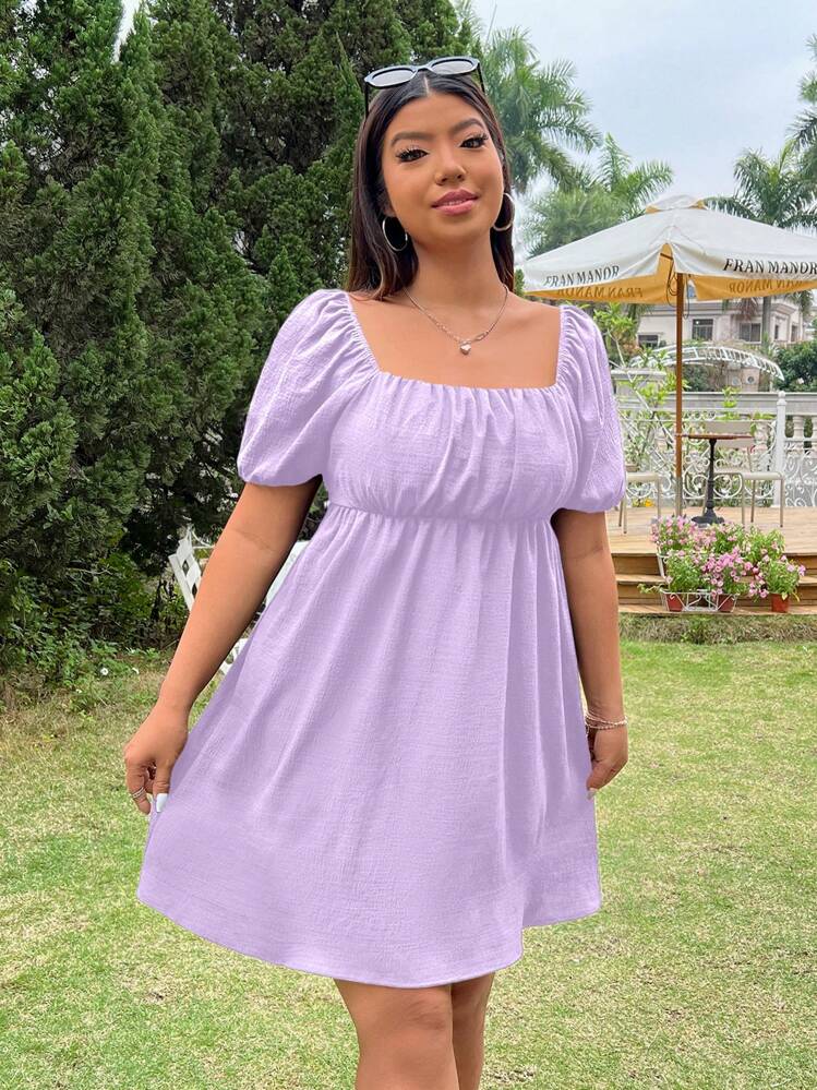 SHEIN EZwear Plus Size Square Neck Black Babydoll Resort Dress