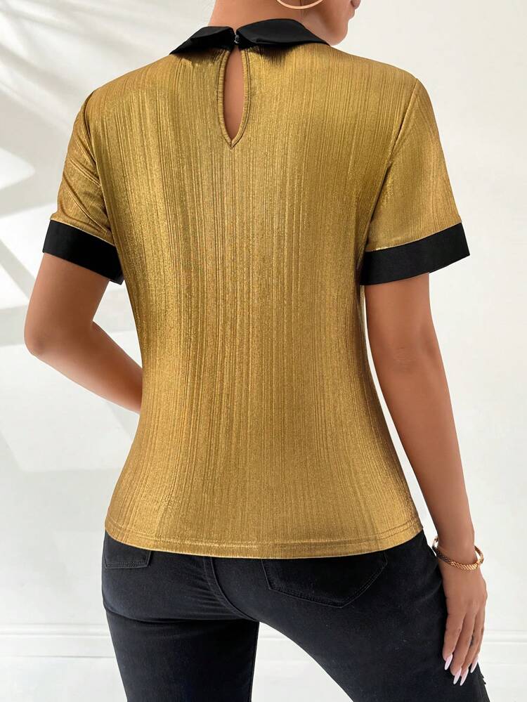 Summer Color-Block Polo Collar Short Sleeve Slim Fit T-Shirt With Foil Printing