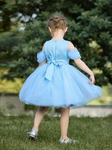 SHEIN Glamorique Kids Casual vakantie bloemen mesh & parel gezwollen prinsessenrok voor meisjes