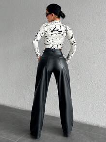 SHEIN Cottnline Vaqueros De Pierna Recta Para Mujer De Color Sólido - Azul Marino - Ver 2