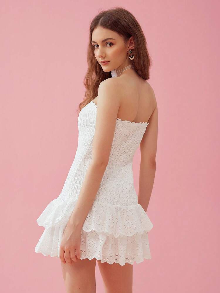 Women's Romantic Sweetheart Neckline Summer Shirred Dress With Ruffle Hem