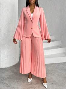 Chiquease Ladies' Fashion Solid Color Long Sleeve Long Pants Suit - Pink - View 6