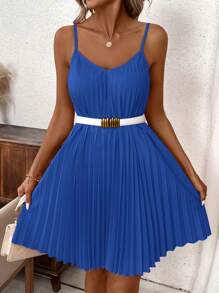 SHEIN Clasi Orange Pleated Strapless Dress Coral Dress Spring Dress - Royal Blue - View 5