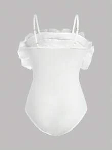 Sparklyn Tween Girl Elegant Tiered Mesh Ruffle Sleeve Bodysuit - White - View 2