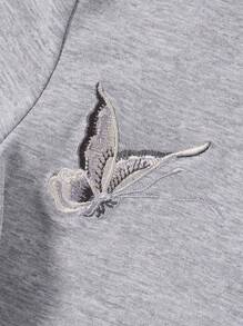 SHEIN Young Girl Simple Embroidery Stand Collar Short Sleeve T-Shirt, Summer - Grey - View 3