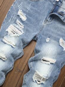 男式修身口袋做旧休闲牛仔裤 - 中等水洗藍 - 查看 3