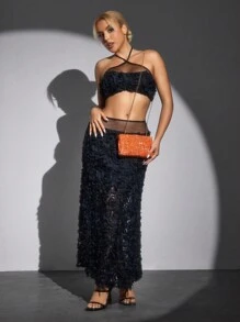 SHEIN SXY WOMEN Clutch BAG,EVENING BAG, All-Over Floral Chain Decor Elegant Fashion Simple Purse, Teenagers, FOR VACATION,HOLIDAY,SUMMER,PARTY,DATE,DATE NIGHT,Halloween Valentines - Orange - View 8