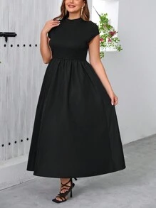 SHEIN Privé Đầm ôm body tay ngắn phong cách Trung Hoa mới cho nữ cỡ lớn có viền xòe, màu đen, hàng mới về - màu đen - Xem 4