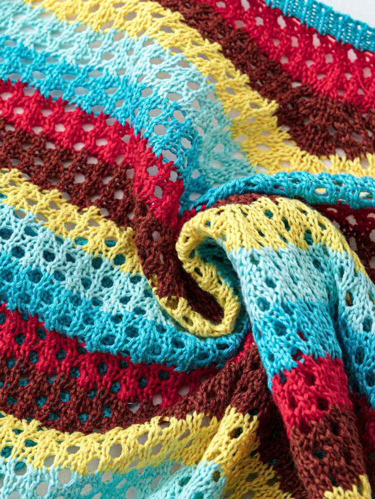 Plus Size Women's Fashionable Summer Vacation Style Striped Sweater Vest With Halter