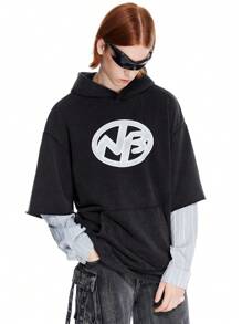Manfinity VCAY Sudadera con capucha oversize de diseño híbrido con botón y lavado - Negro - Ver 1