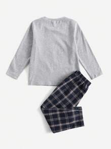 SHEIN Young Boy Plaid Patch Pocket Top And Pants Lounge Set