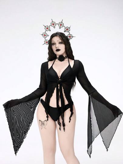 Goth Gothic Palace Style Bell Sleeve Women Kimono Cover Up Summer