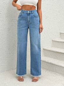 RueChic Jeans droits haute taille Snow Wash