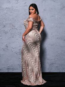 seomiscky Off-The-Shoulder Lace Trimmed Mermaid Formal Dress - Apricot - View 4