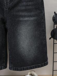 SHEIN Cậu bé trẻ tuổi Thời trang giản dị Xu hướng đường phố Nước giặt đơn giản Sáu điểm rộng thùng thình Quần short denim cho bé trai đi nghỉ và mặc hàng ngày Quần áo mùa hè Quần áo mùa hè dễ thương đi học - màu đen - Xem 4