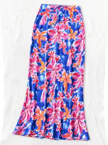 Soleia WYWH Ladies' Holiday Leisure Graduation Season Back To School Season Garden Afternoon Tea Party Lunch Watercolor Flowers Multi-Color Elastic Skirt