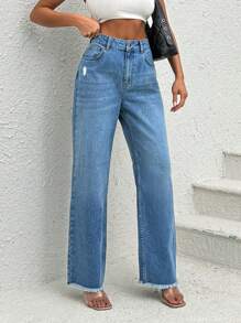RueChic Jeans droits haute taille Snow Wash