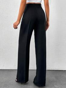 SHEIN Tall Tall Women's Solid Color High Waisted Wide Leg Pants - Black - View 2