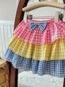 SHEIN Young Girl Woven Plaid Colorblock Casual A-Line Skirt - Multicolor - View 6