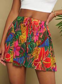 Travachic Quần short nữ dáng rộng xếp ly cạp cao in họa tiết kỳ nghỉ - Nhiều màu - Xem 1