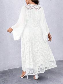 Plus Size Lace Patchwork Flare Sleeve Dress Maxi Women Outfit Fall Cloth For Women - White - View 2