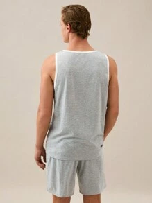 Manfinity NXTstreet Conjunto de camiseta de tirantes suelta con estampado en inglés para hombre, adecuado para el verano ligeramente fresco, vuelta al colegio - Gris - Ver 3