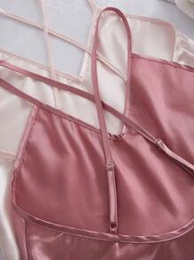 SilkySpell 2 Conjuntos de Pijama con Top Tipo Camiseta y Pantalón Corto de unicolor Tipo Seda con Diseño de Espalda Abierta Grande - Multicolor - Ver 3