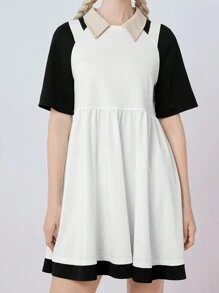 SHEINneu女裝顏色拼接短袖休閒夏季白色畢業禮服 - 彩色 - 查看 6