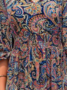 Rusttydustty 女士碎花 V 领长袖优雅连衣裙普通休闲欧式度假新年音乐节