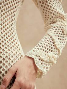Anewsta Sweet 3D Handmade Flower Knitted Sweater Dress Cover Up Summer - Apricot - View 6