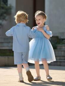 SHEIN Glamorique Kids Casual vakantie bloemen mesh & parel gezwollen prinsessenrok voor meisjes