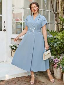 Celure Plus Size Women's Plain And Simple Short Sleeve Daily Dress - Mint Green - View 8