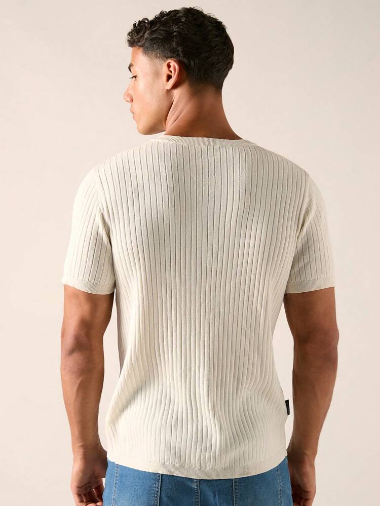 Men's Round Neck Single-Breasted Solid Color Short Sleeve Knitwear, Summer