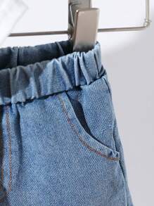 SHEIN Playful Pals 嬰兒男孩夏季休閒套裝，包括單排釦丹寧馬甲、圓領短袖T恤和丹寧短褲