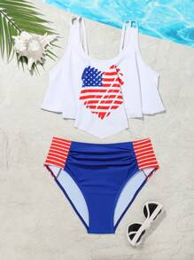 Đồ bơi đi nghỉ thường ngày in họa tiết dành cho các cô gái tuổi teen, Bộ bikini xếp nếp ngày 4 tháng 7 Trang phục ngày 4 tháng 7 - Nhiều màu - Xem 1