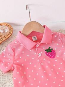 Baby Girl Strawberry Printed Short Sleeve Dress - Pink - View 3